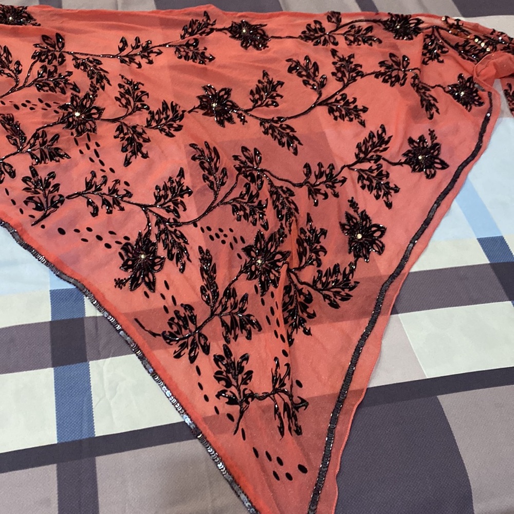 Shimmery georgette fabric lehenga with cut-dana work &crop top n V shaped stole - Picture 15 of 17